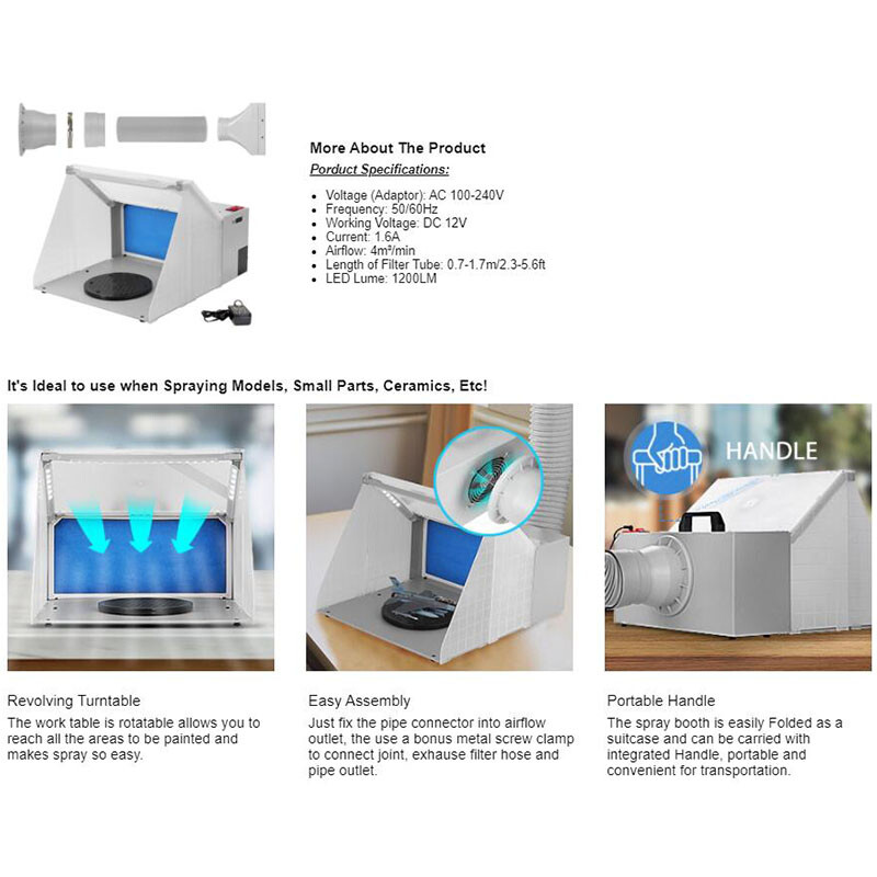 Portable Hobby Airbrush Paint Spray Booth Kit Exhaust Filter LED Light Set Model