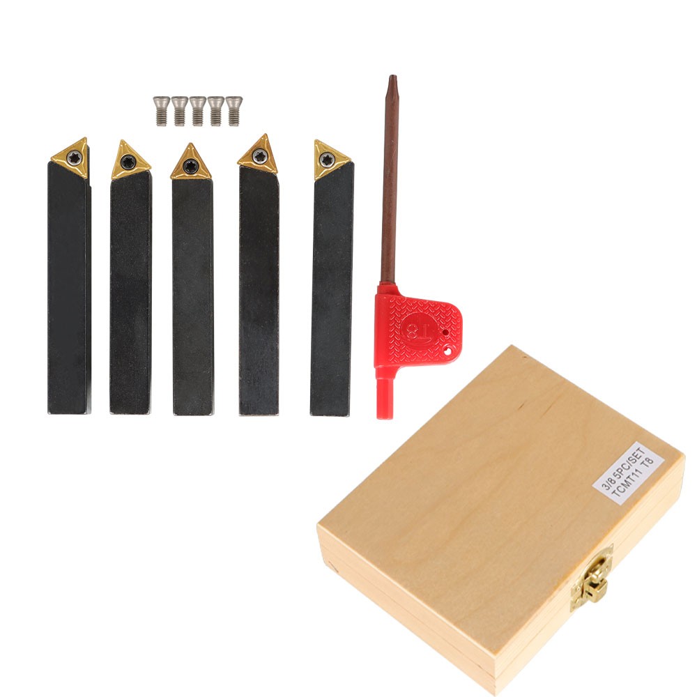 3/8" Lathe Indexable Carbide Insert + Turning Tooling Bit Holder Set 5pcs