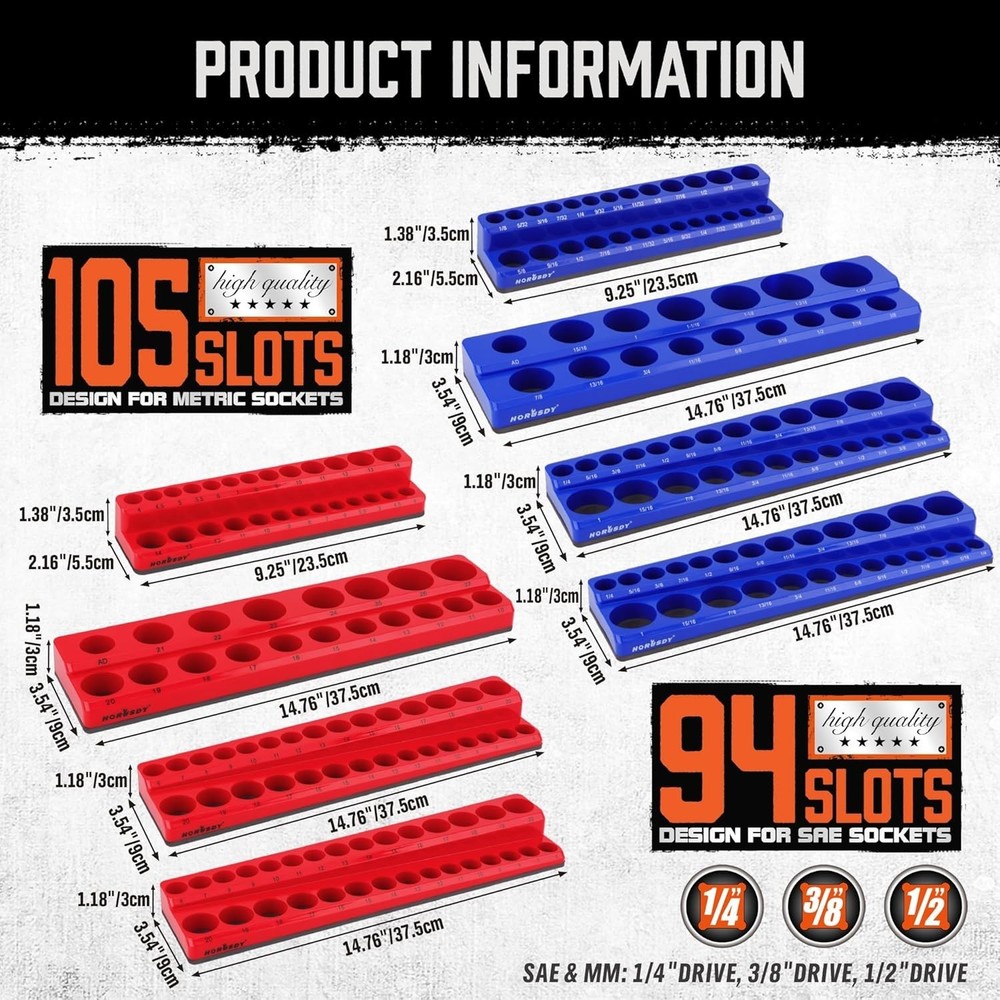 Compact Magnetic Socket Organizer for Tool Drawer with Rubber Surface Protection