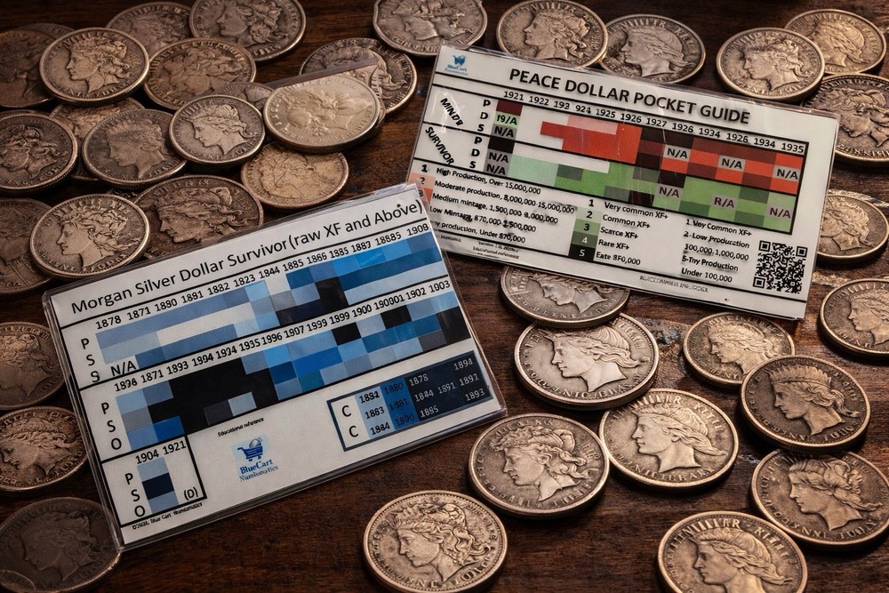 Morgan & Peace Dollar Key Dates Rarity Guide Pocket Reference Cheat Sheet Bundle