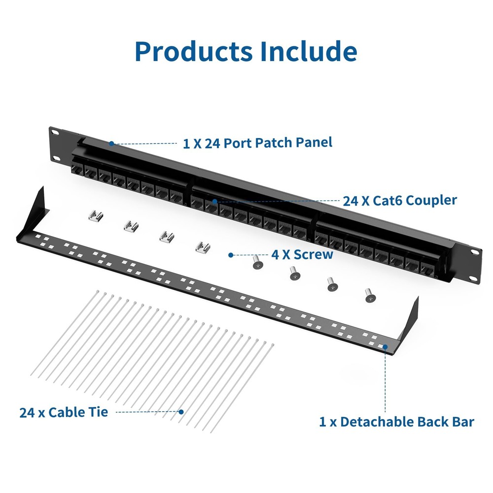 Patch Panel 24 Port Cat6 With Rj45 Passthru Coupler Keystone 1u Network Patch Pa