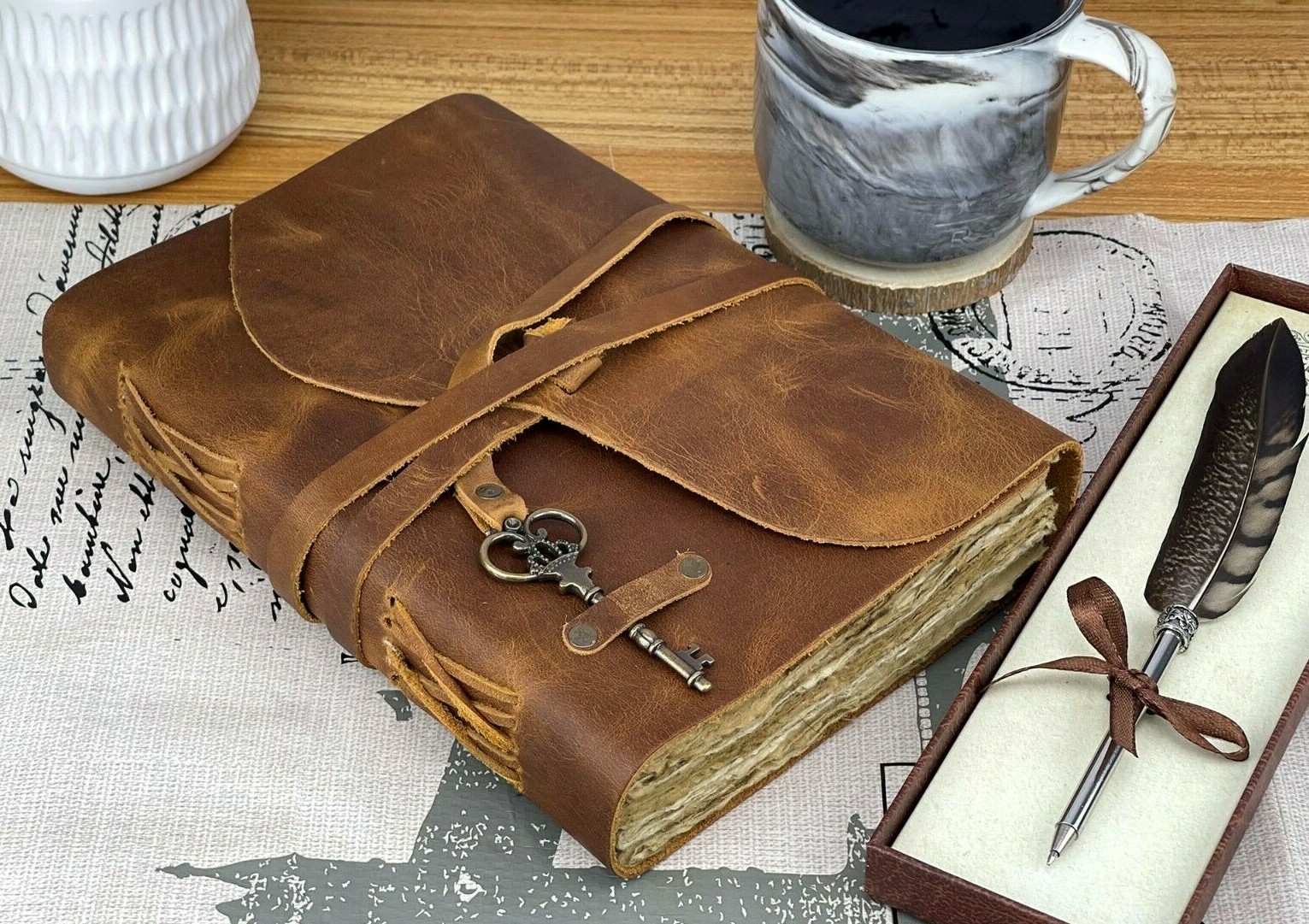 Rustic Leather Journal Notebook Handmade Deckle Edge Paper Leather Bound Books