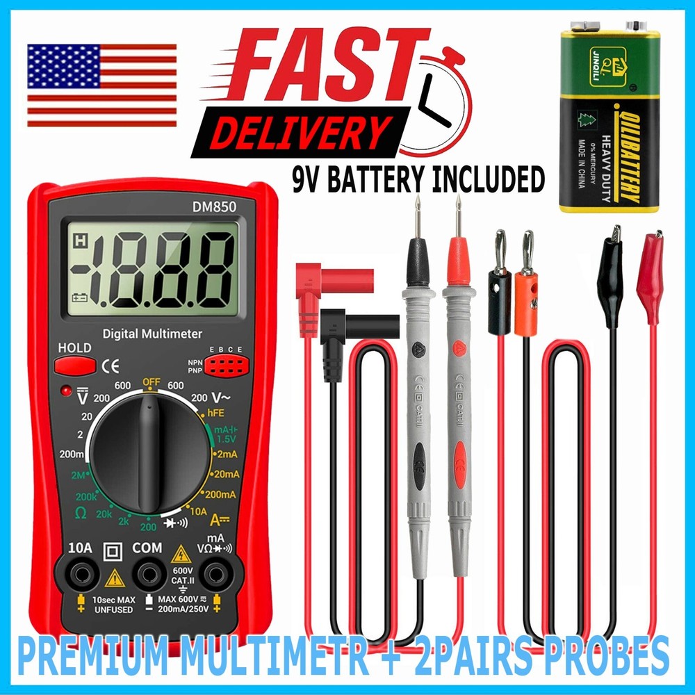 LCD Digital Multimeter Voltmeter Ammeter Ohmmeter Volt AC DC Tester Leads Meter
