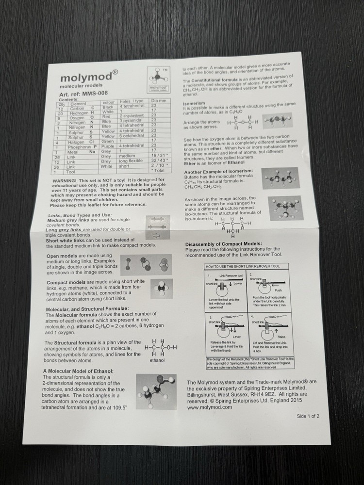 Molymod Organic Student Molecule Model Set-Chemistry-Education-Science-COMPLETE