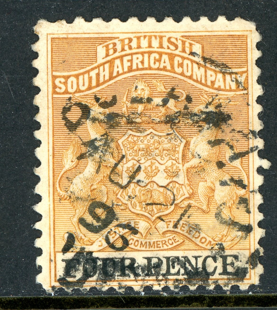 Rhodesia 1892 British QV 4p Light Brown & Black SG #22v VFU  S547