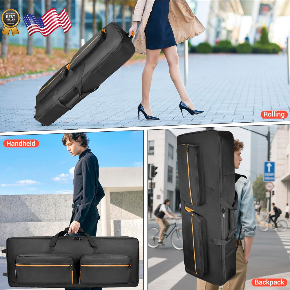 73/76 Key Keyboard Case with Wheels & Adjustable Shoulder Straps– Padded Rolling