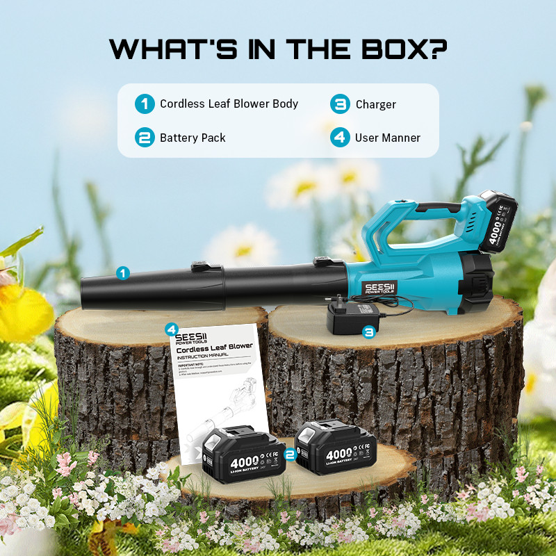 Professional Seesii Leaf Blower 780CFM 400MPH Adjustable Strap 2x4000mah&Charger