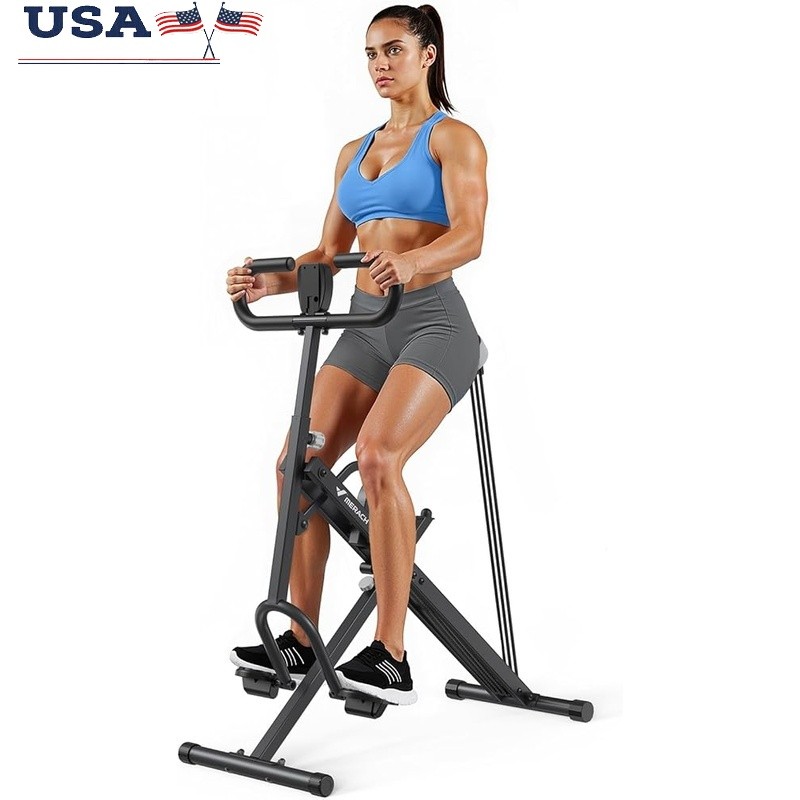 Squat Rowing Machine Foldable LCD Adjustable Resistance Hydraulic Workout US