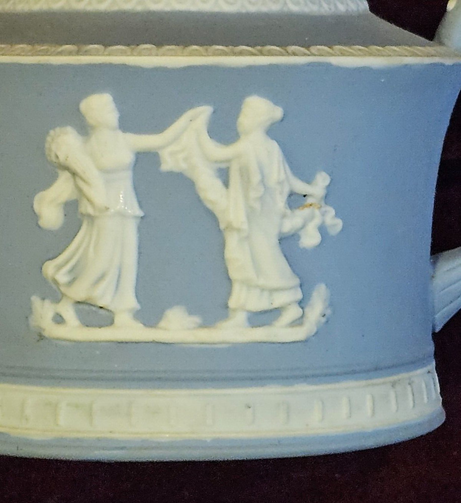 Neoclassical Embossed Cream on Blue Single Teapot