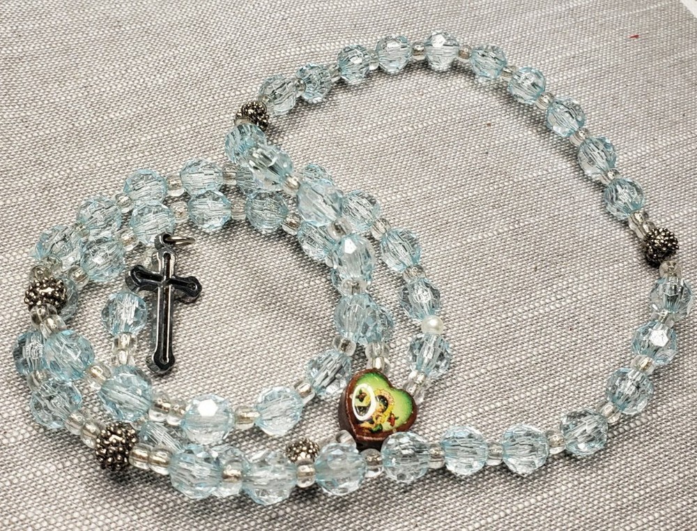 Vintage Rosary light blue beads G40