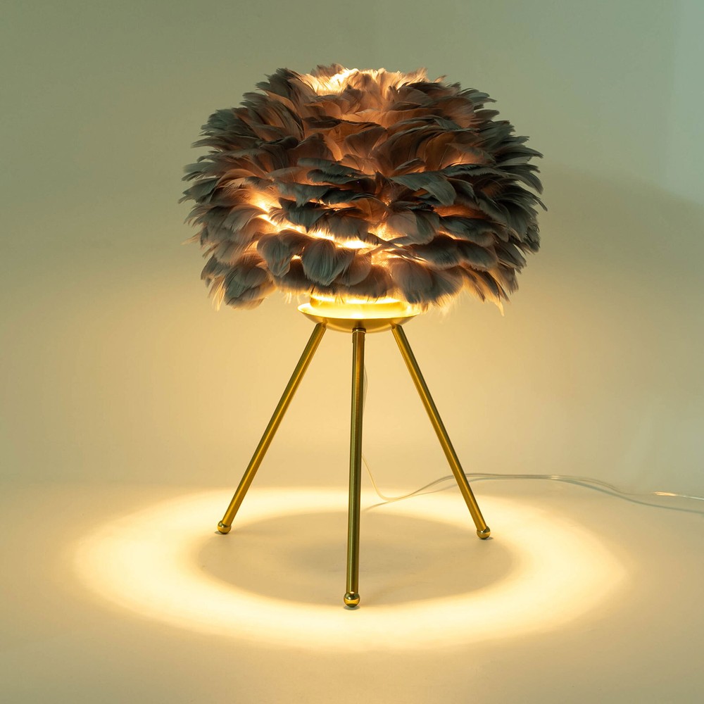 Gray Feather Table Lamp Tripod Lamp, Feather Lamp, Table Light Hand Control US~！