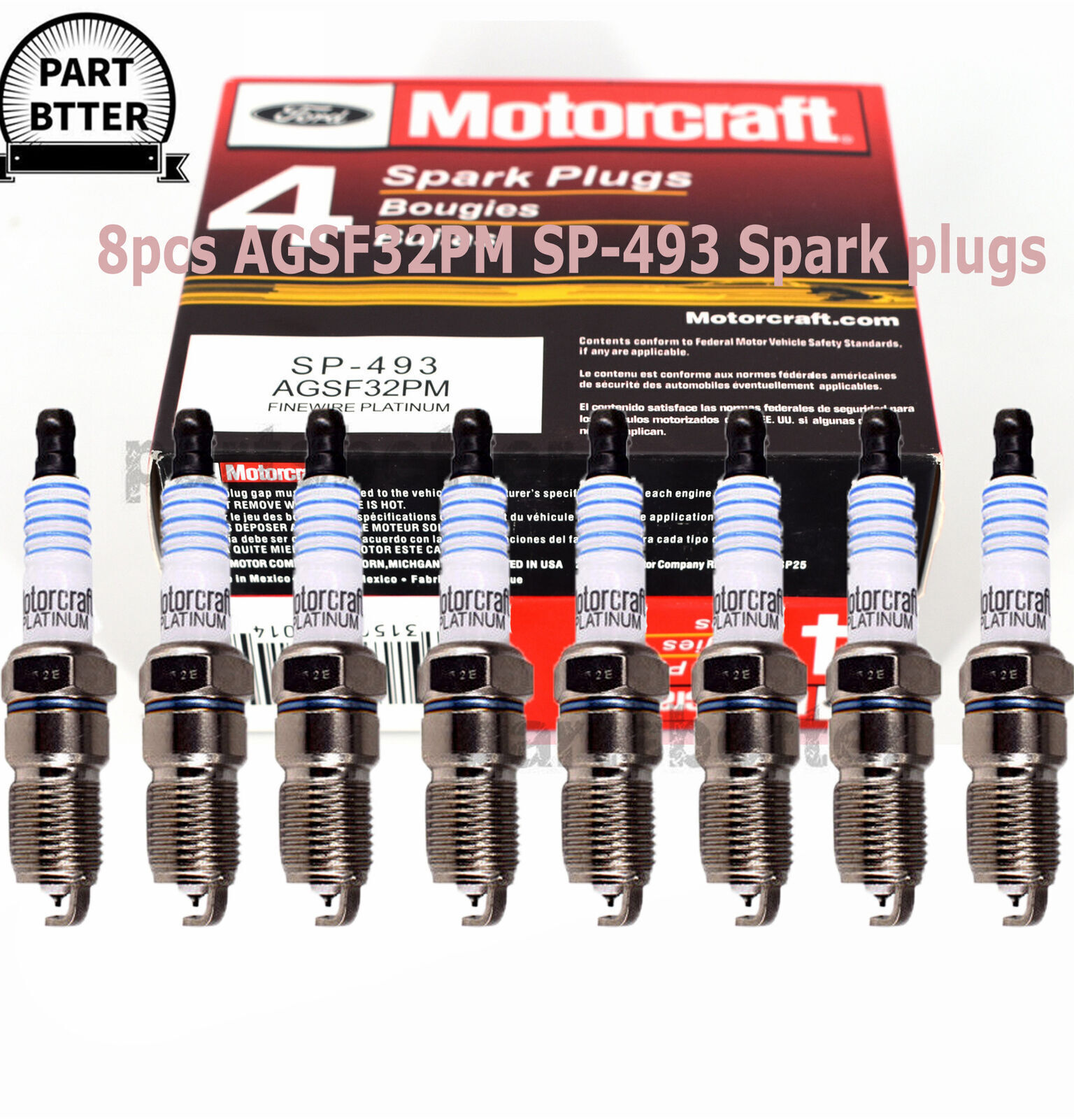 8Pcs Motorcraft SP-493 Platinum SPARK PLUGS AGSF32PM For Ford 4.6L 5.4L V8