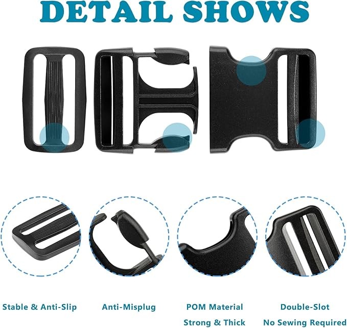 6Set Buckles for Nylon Webbing Straps 1", Quick Side Release Plastic Buckles Cli