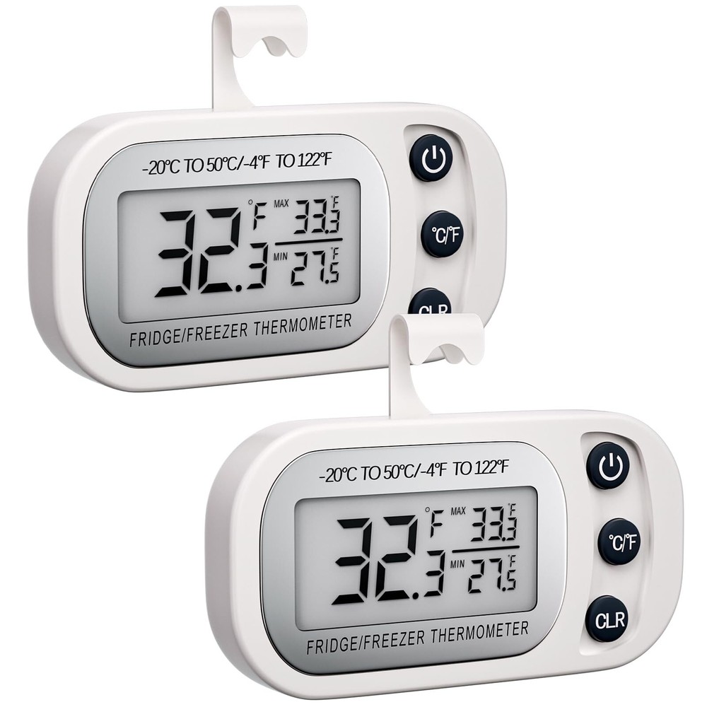 2 Pack Digital Fridge Thermometer with Hook and LCD Display for Kitchen Home