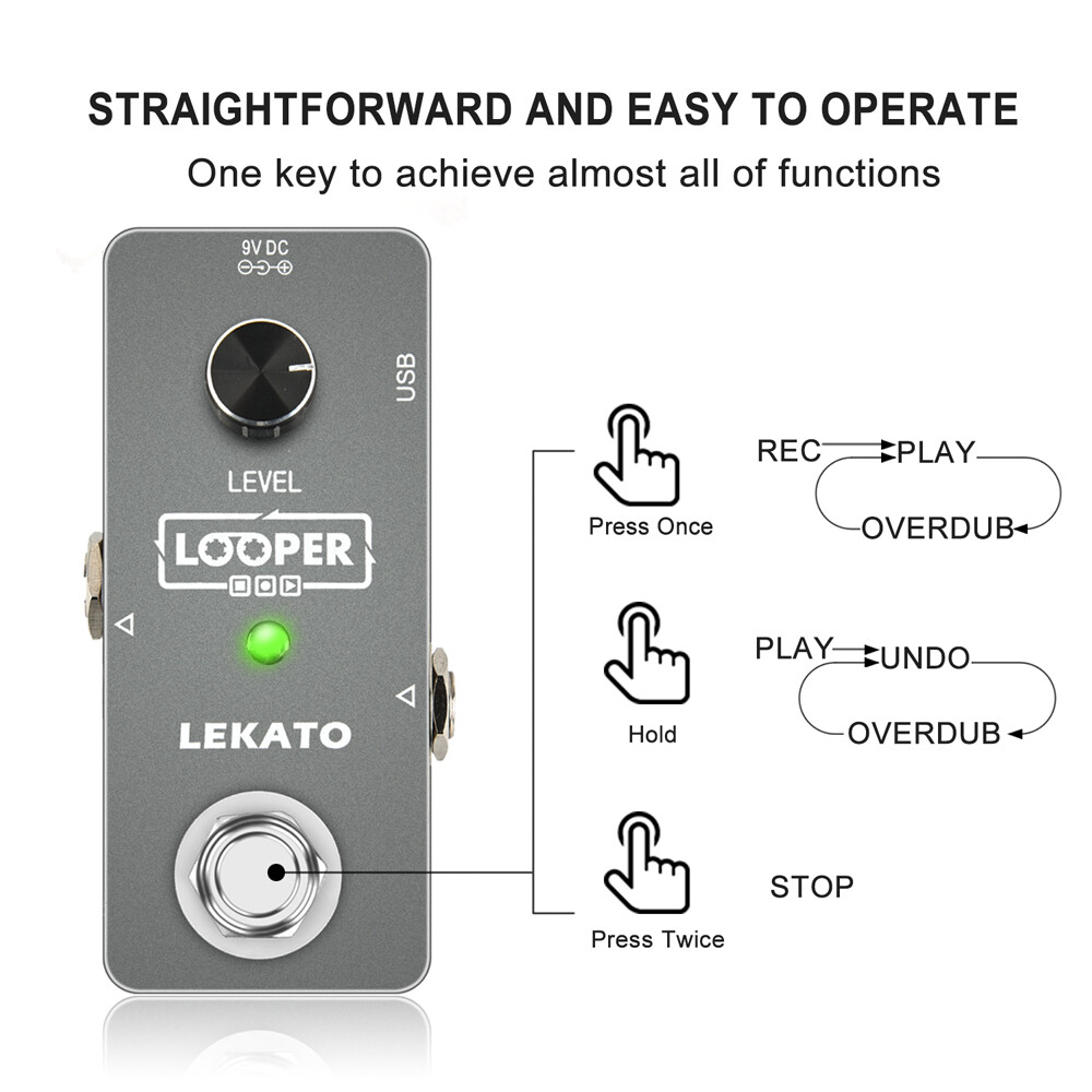 LEKATO Electic Guitar Looper Effect Pedal Unlimited Overdubs 5 Mins Loop Record