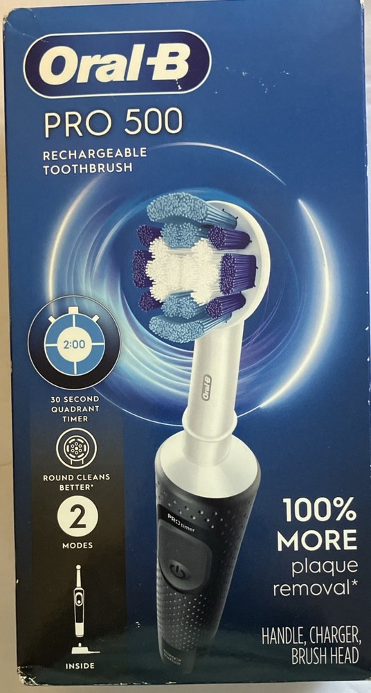 Oral-B Pro 500 Black Rechargeable Toothbrush 2 Modes 30 Second Quadrant Timer