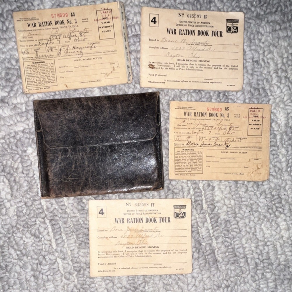 WWII US Original War Ration Books No. 3 & 4 Leather Holder Dayton Ohio