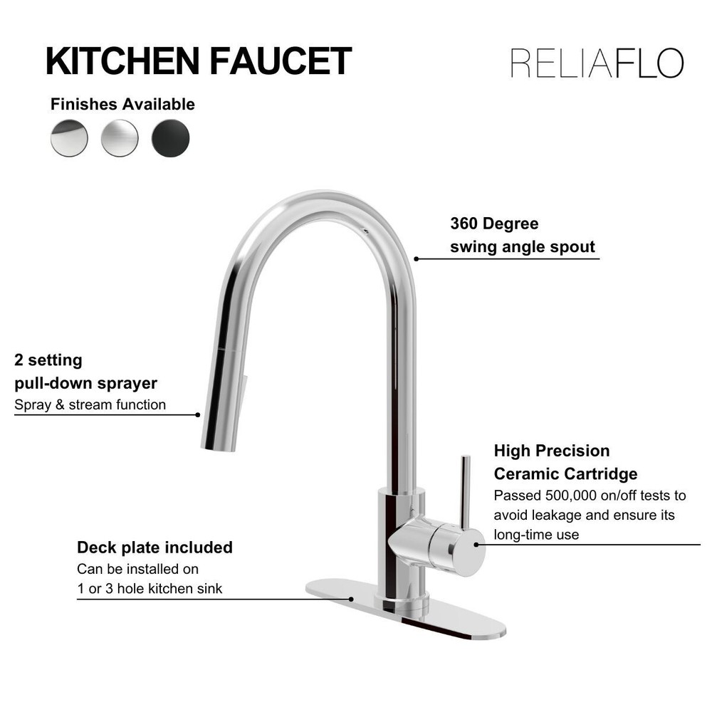 RELIAFLO Pull Down Kitchen Faucet in Polished Chrome - D60719-01