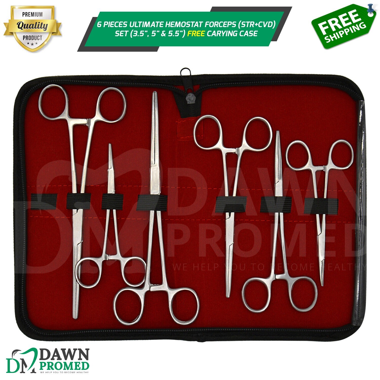 6-Piece Ultimate Hemostat Forceps Set Fishing Pliers FREE Case Kit-2 German Gr