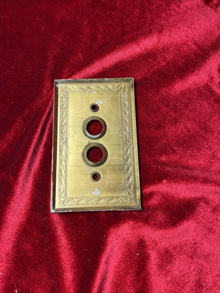 Double Push Button Aged Solid Brass Switch Plate Wall Box Cover Antique Ornate