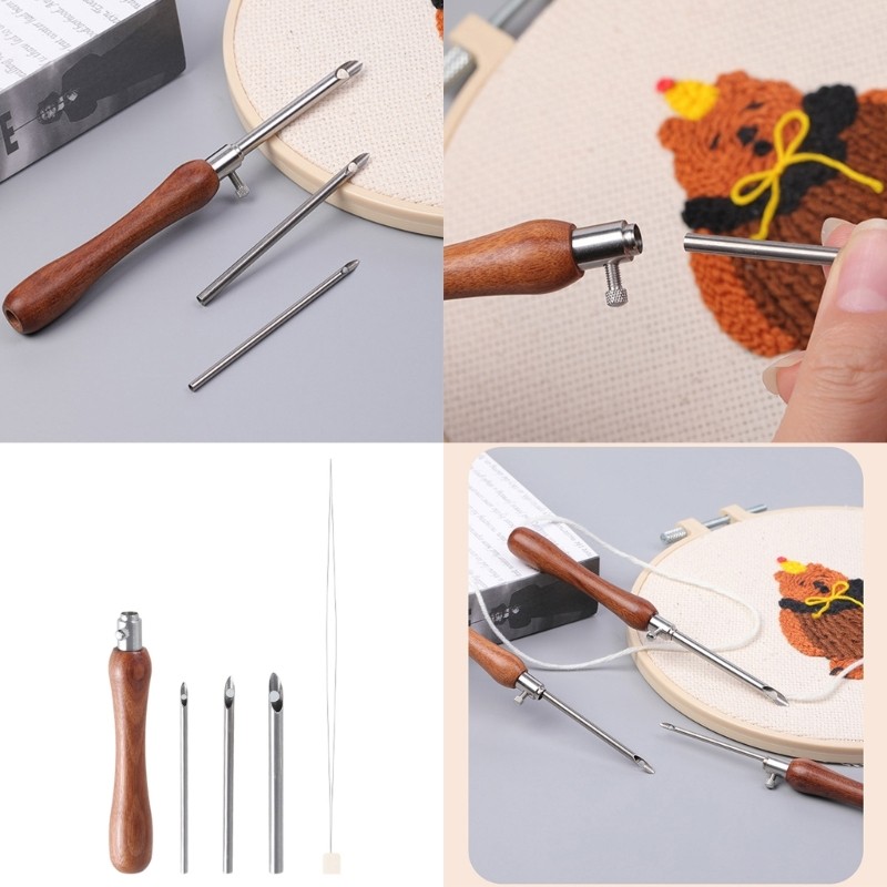 Handle Embroidery Pen with 3 Punching Needle Head and Needle Threader