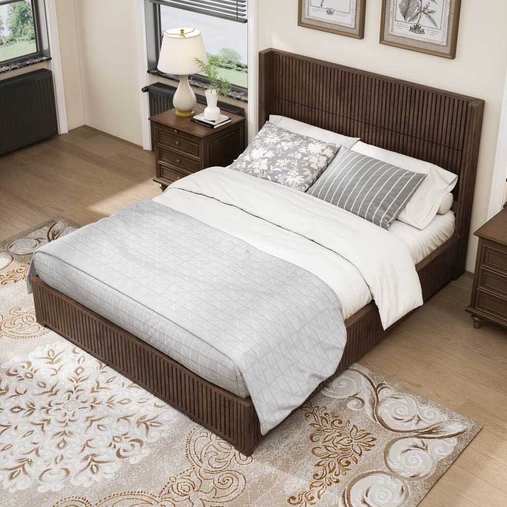 King Platform Bed Frame w/ Solid Wood Headboard, Easy Assembly