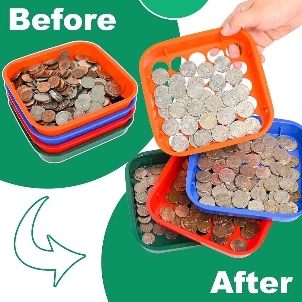 Efficient Coin Sorting & Wrapping Kit: 4 Trays, Tubes & Flat Wrappers Included