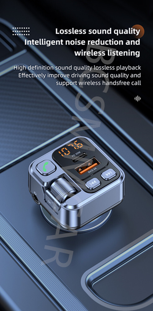 Bluetooth 5.1 Car Wireless FM Transmitter Adapter USB PD Fast Charge Hands-free
