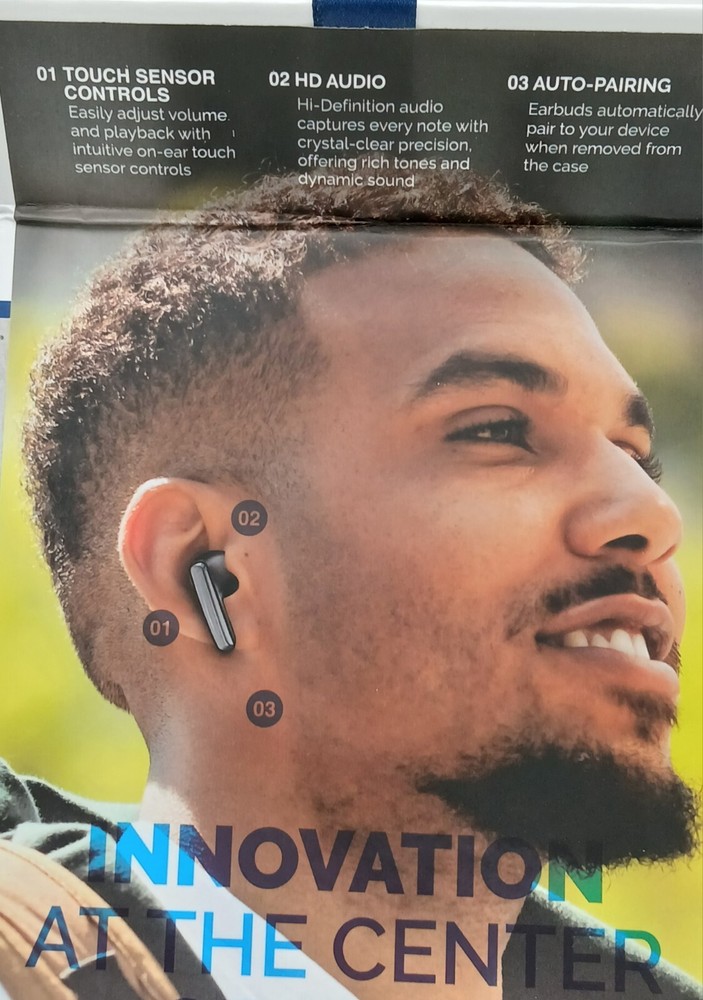 Brookstone Sleek Beat True Wireless Earbuds Black NEW