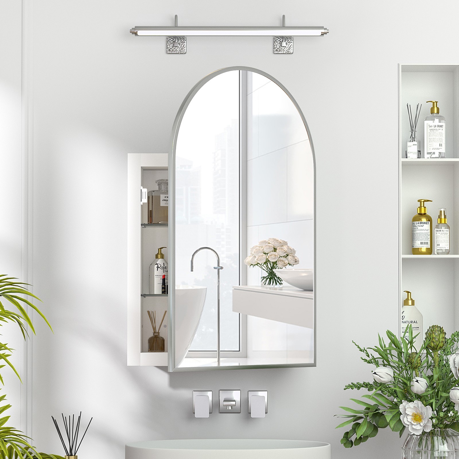 Bathroom Recessed Medicine Cabinet Brushed Nickel Medicine Cabinet with Mirror