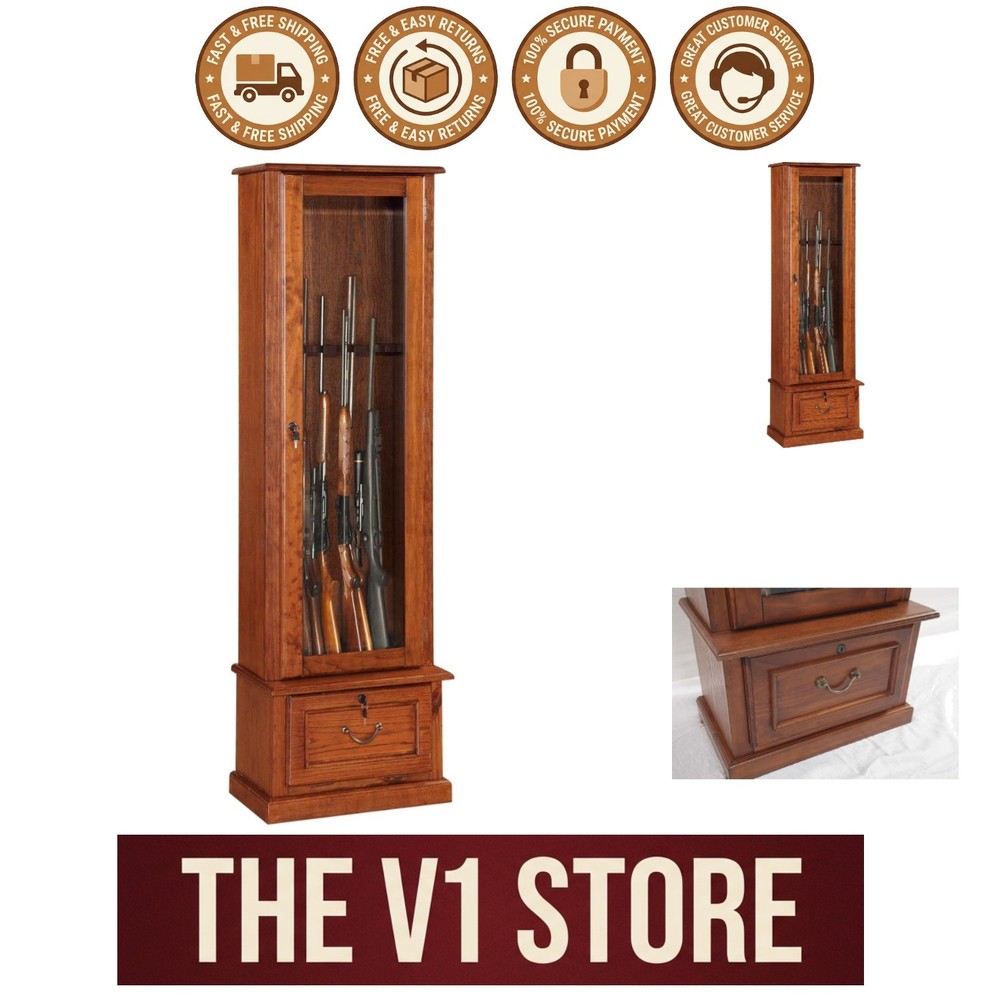 8-Gun Display Cabinet with Tempered Glass - Secure & Stylish Storage Solution