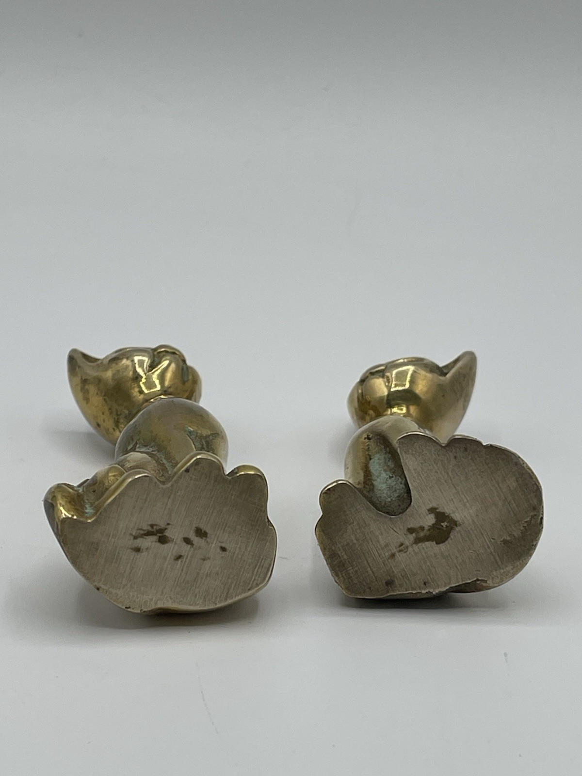 Vintage Pair Of Siamese Cats Whimsical 2.5”/ 3” Solid Brass MCM Decor