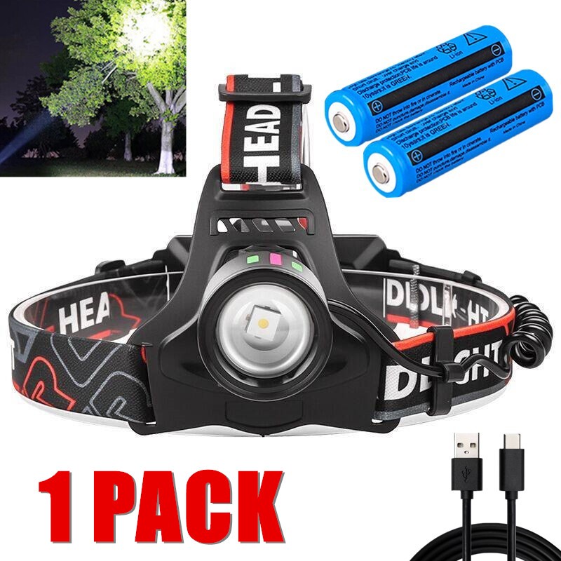 99000000LM Most Powerful LED Zoomable Headlamp Rechargeable Head Torch Headlight