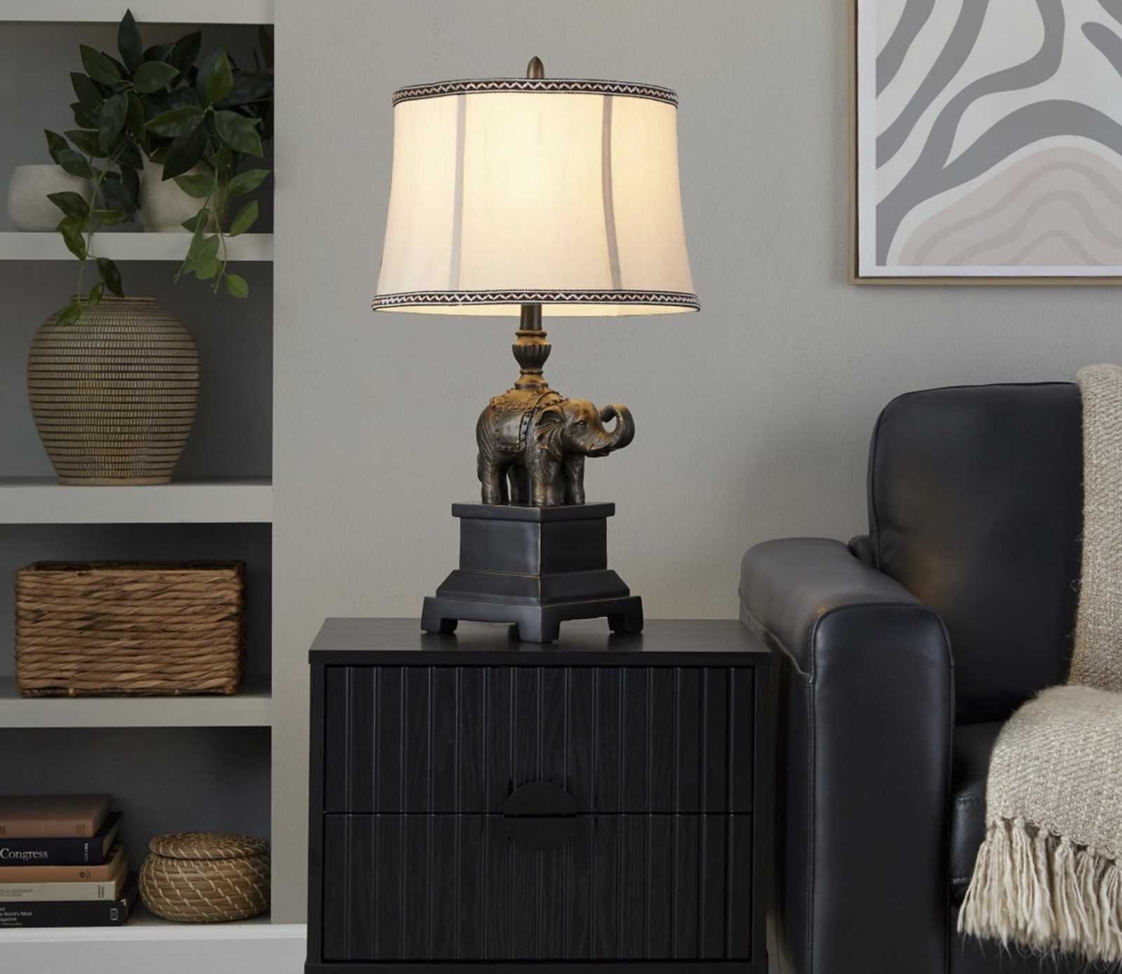 SET OF 2 LumiSource Elephant Table Lamp Bronze Polyresin Bedroom Living Room