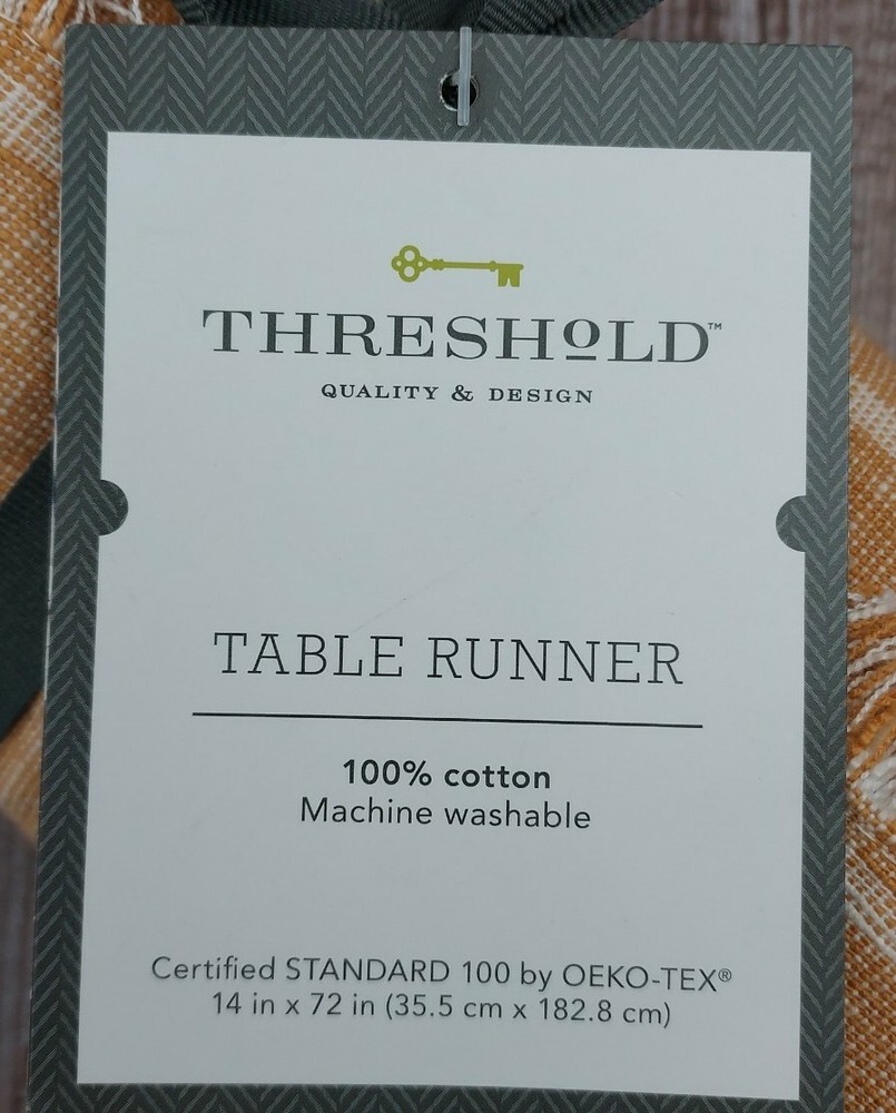 Threshold Cotton Windowpane Table Runner 72" x 14" Pastel Orange NEW