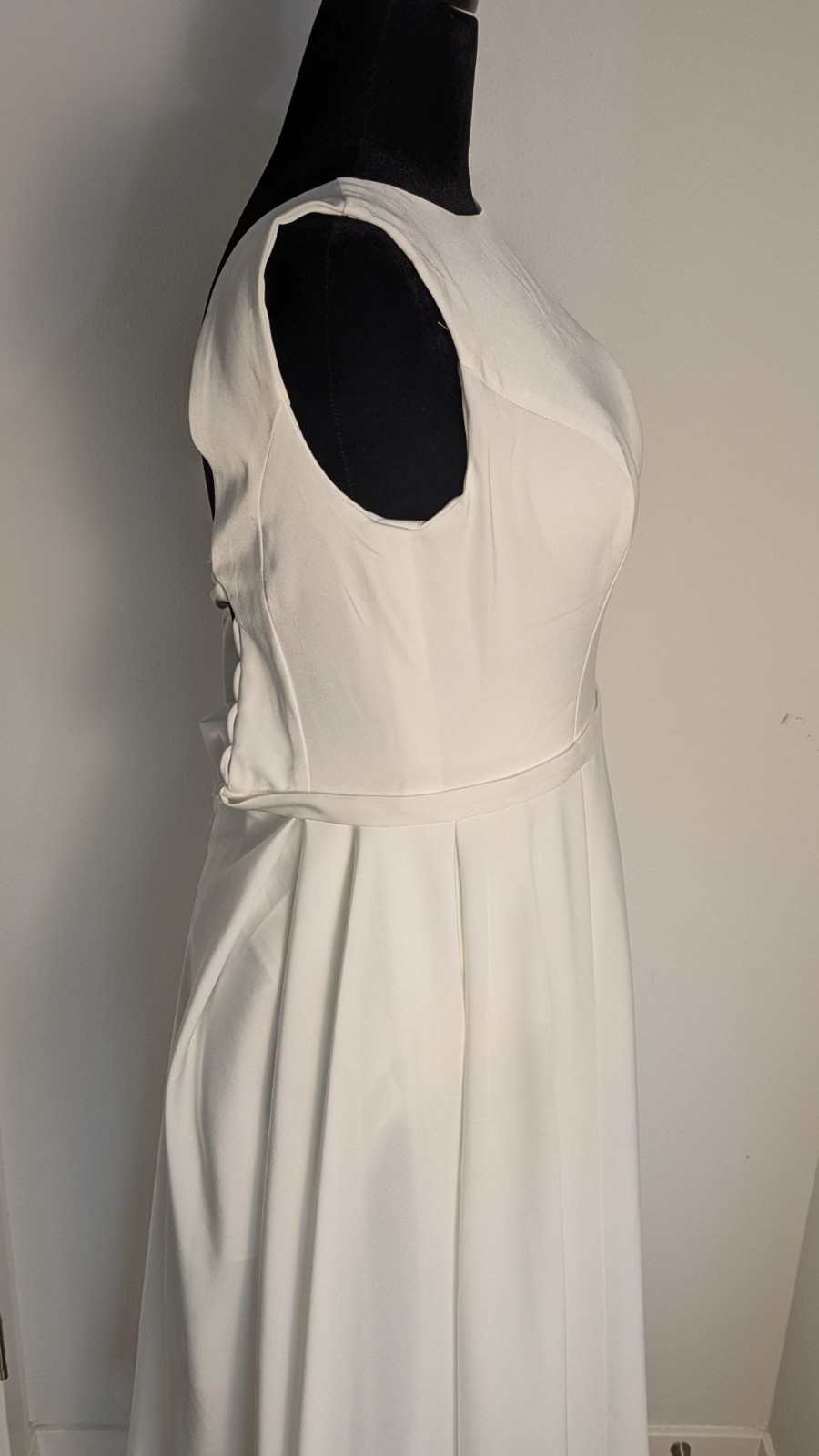 Off White Boatneck Midi Wedding Dress Romantic Lace-Up Back and bow Sz 6 NEW