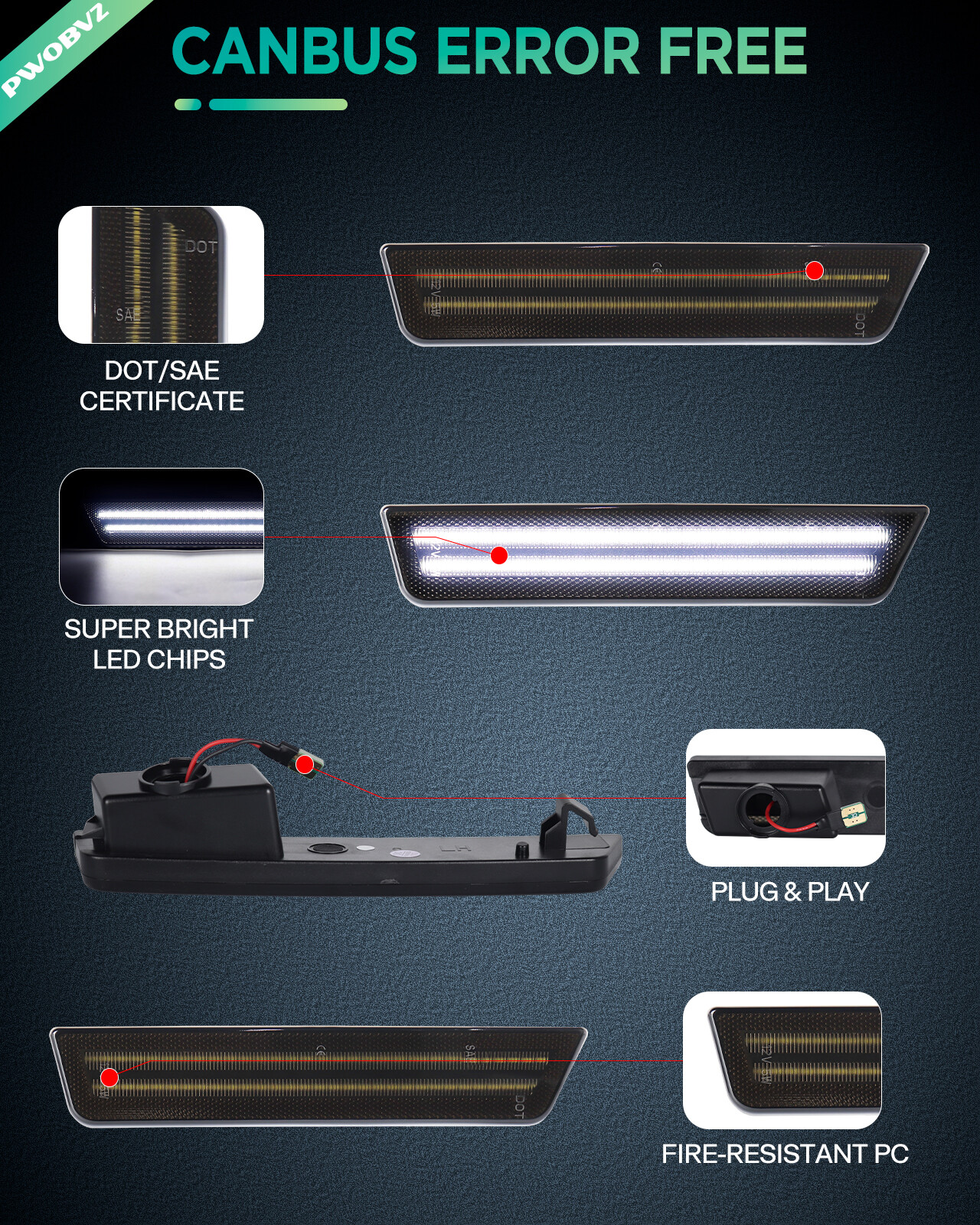 2PCS Dynamic Rear LED Side Marker Lights For Dodge Charger 11-14 Challenge 08-14