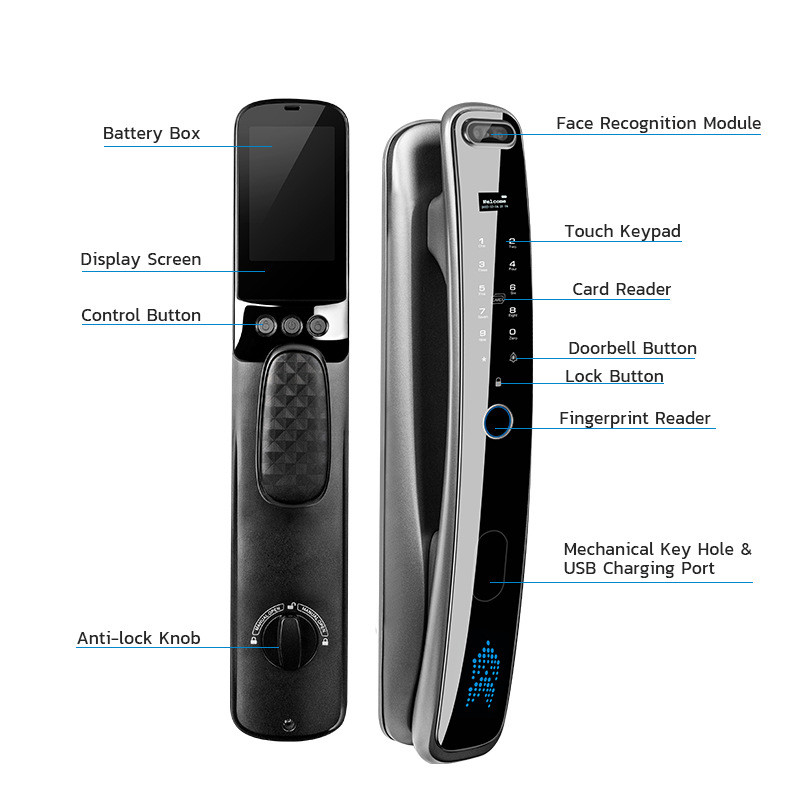 Smart Door Lock 3D Face Recognition Camera FingerPrint Password Security Lock