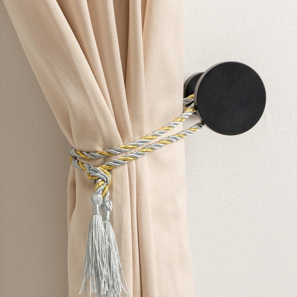 Small Curtain Holdbacks - 2 Pack, Black Curtain Tiebacks Hooks Wall Mounted, ...