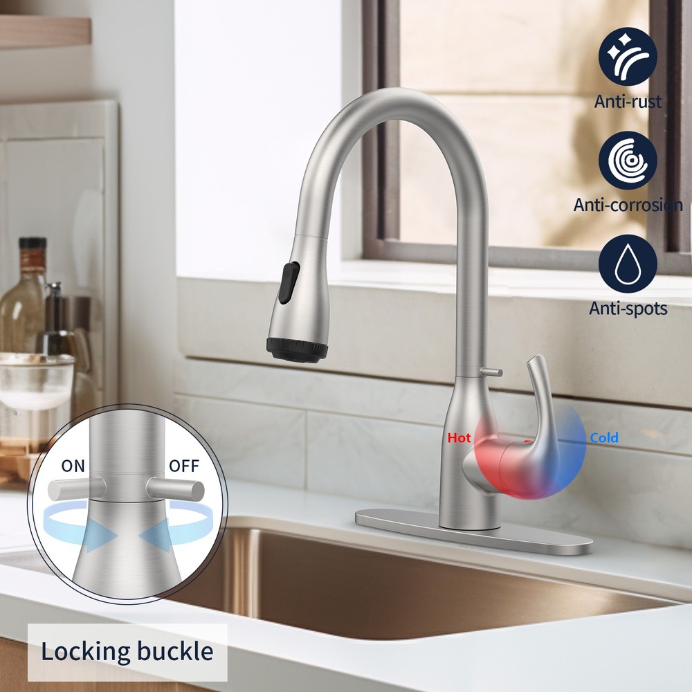 Kitchen Faucet with Pull Down Sprayer and 4 Spraying Modes Brushed Nickel
