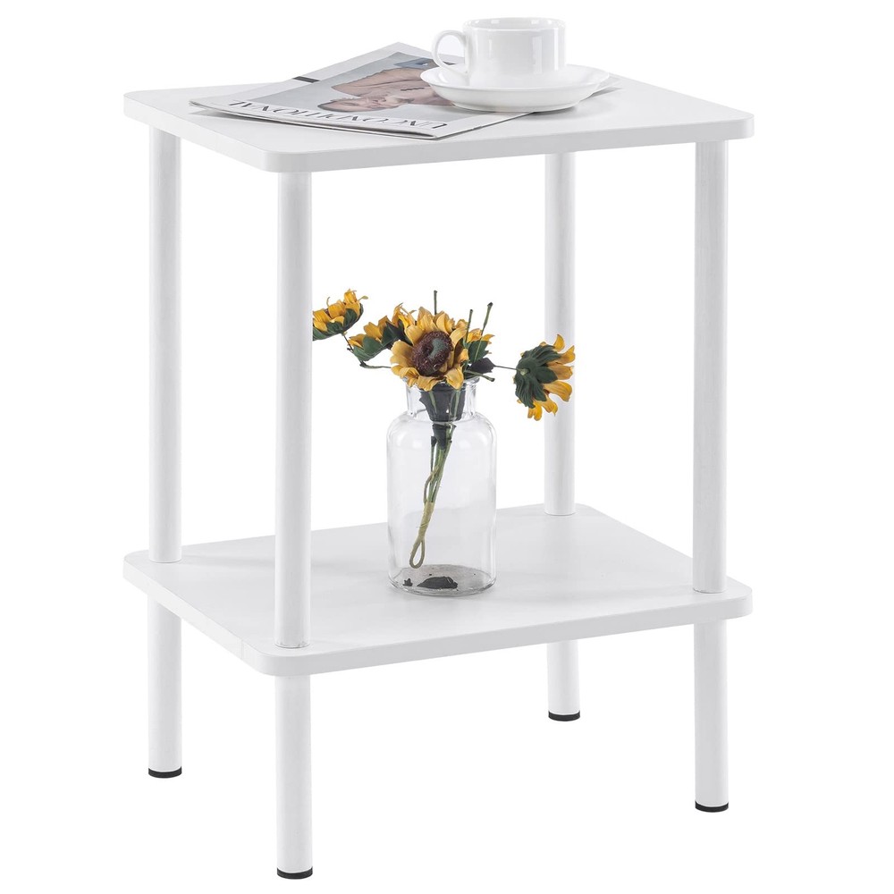 2 Tier End Table, Small Side Table with Solid Wood Legs, Boho Bedside Table w...