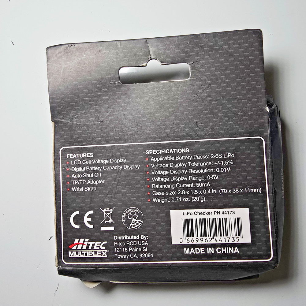 Hitec LiPo Voltage Checker + Equalizer 2–6S LCD w/Adapter Strap Manual UNTESTED
