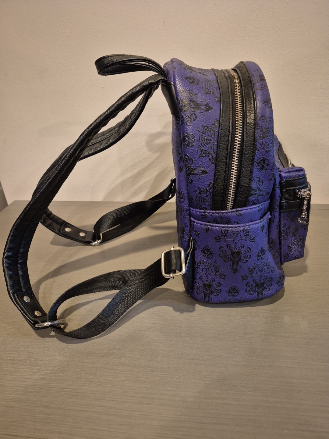 Disney Parks Loungefly, Haunted Mansion Mini Backpack Dark Purple/Black ￼