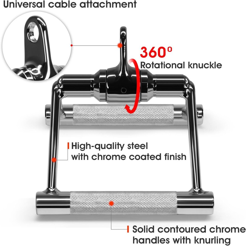 Double D Row Handle Cable Attachment for Weight Workout, Cable Machine Accessori