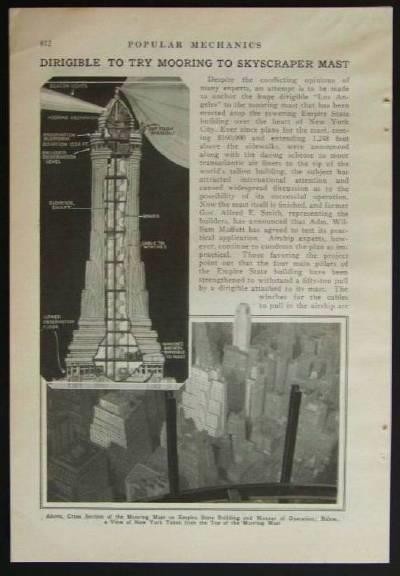 Empire State Building DIRIGIBLE Mooring Los Angeles 1931 Article AIRSHIPS
