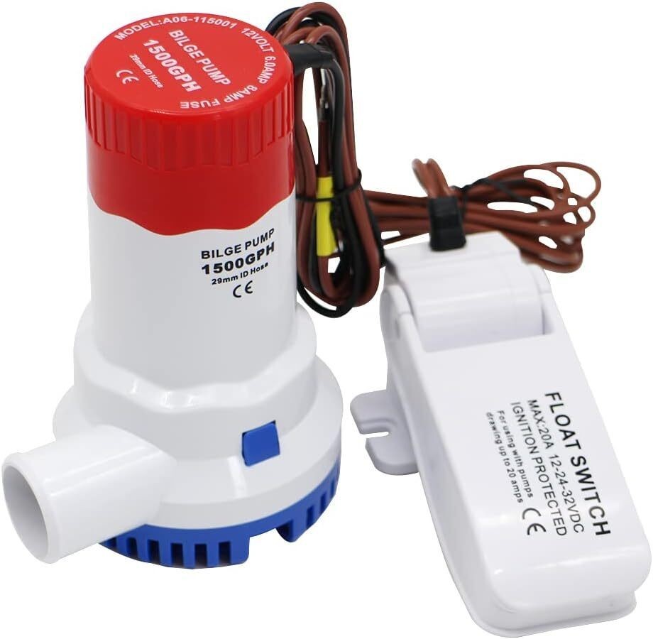 12V 1500GPH Bilge Pump Marine Boat Yacht Submersible Water Pump w/ Float Switch