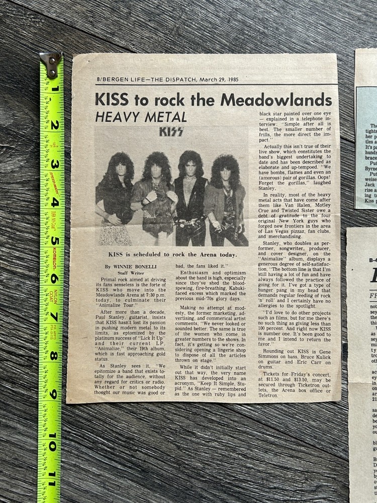 KISS Concert Clipping Animalize Tour Meadowlands NJ 1985 Lot Vintage Kiss WASP
