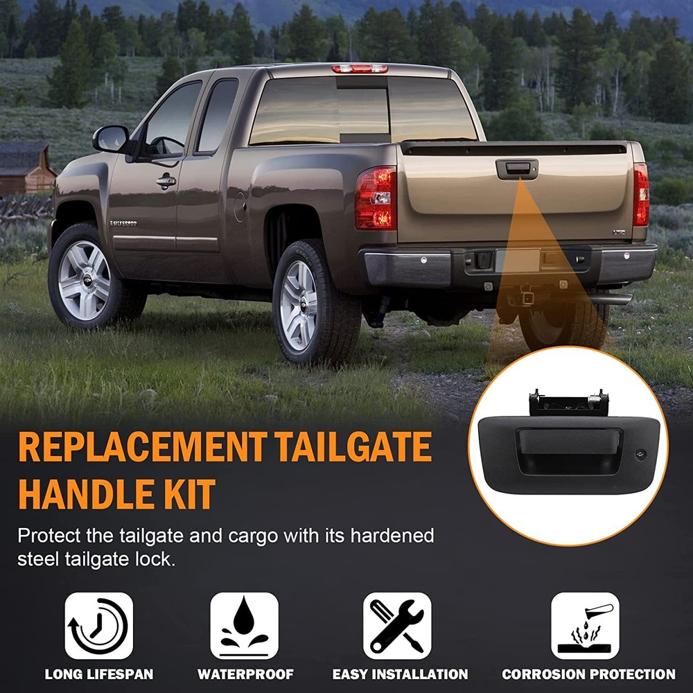 Tailgate Handle Kit, Tail Gate Bezel Lock For 07-14 Chevy Silverado GMC Sierra