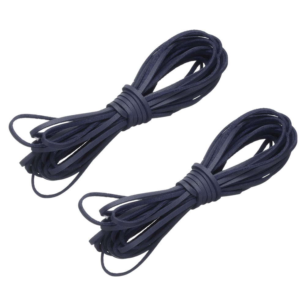 2 Pcs Flat Suede Leather Cord, 5.5 Yards 2.6mm Craft Braid String, Dark Blue
