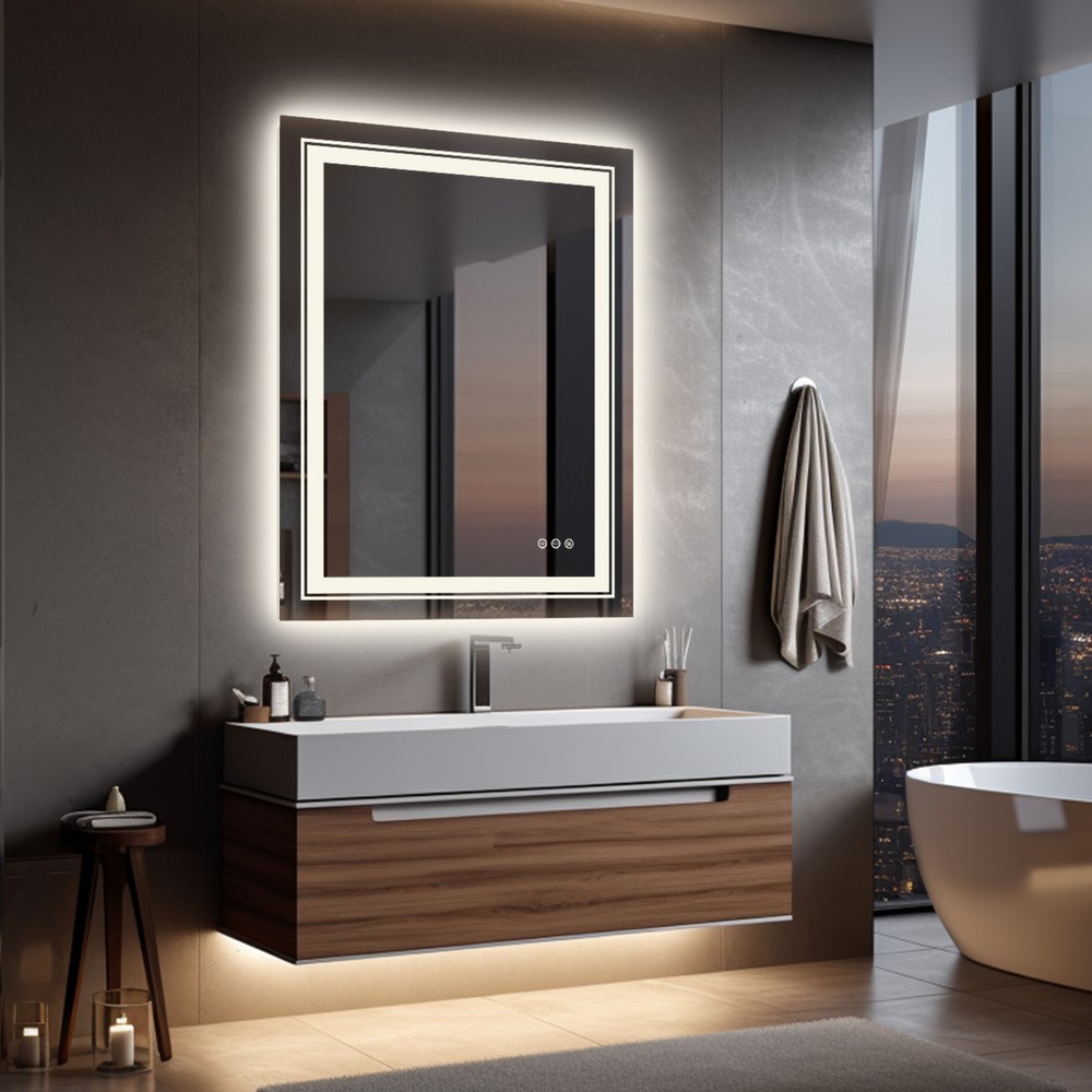 Large Lighted Bathroom Mirror Dimmable Fog Free Sensor Touch Vertical/Horizontal